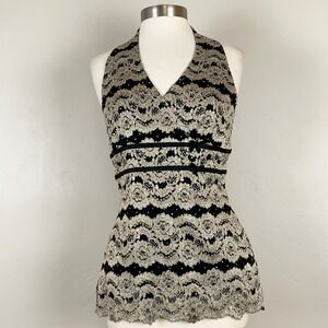 Women Y2K Whimsigoth Regency Romantic Glam Cocktail Top Sz M Lace Metallic Bows